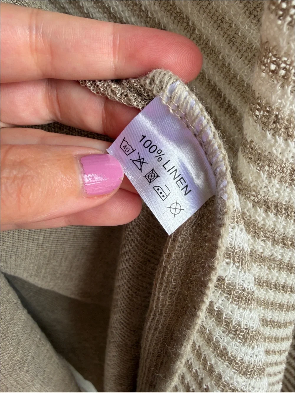 Tan Half Striped Knit Linen Ruana Wrap OS